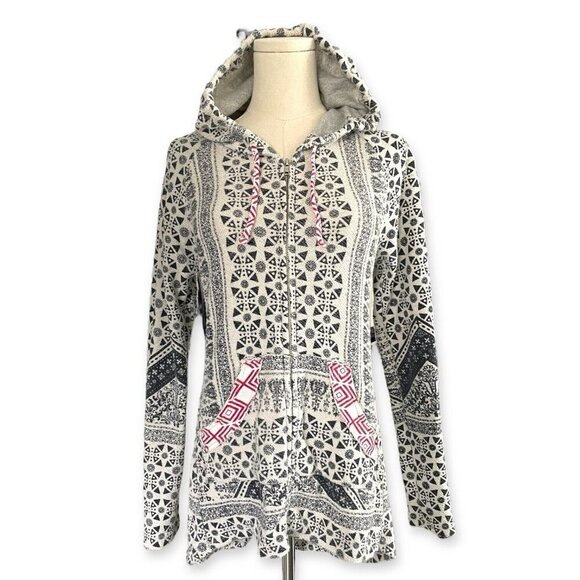 ANAMA Womens Zip Up Hoodie XS Multicolor Aztec Boho Hi Low Anthropologie Hippie - Picture 1 of 12